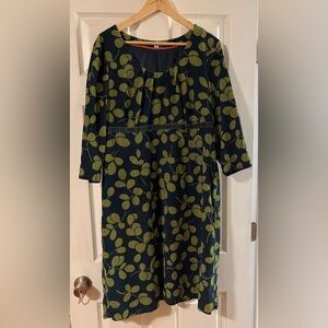 Boden Blue & Green Leaf Corduroy Dress - Sz 14